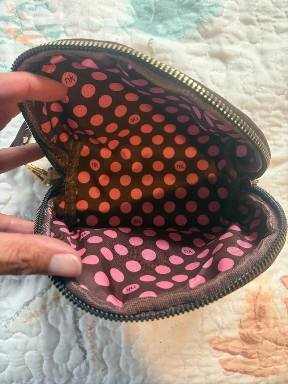 Brown domed faux leather Wristlet Brown Women's Pouch